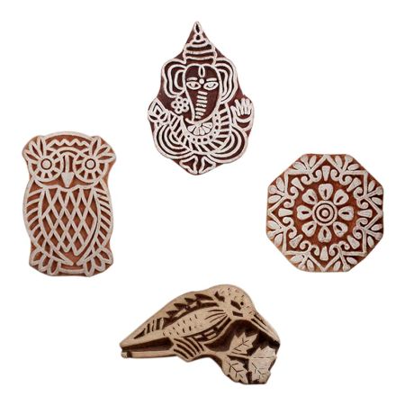 Set of 4 Piece New Mix Wooden Printing Blocks